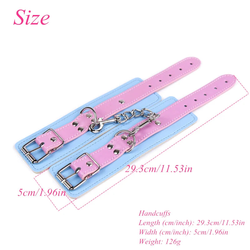 Adjustable PU Leather Collar, Hand cuffs and Ankle Cuffs Bondage Set
