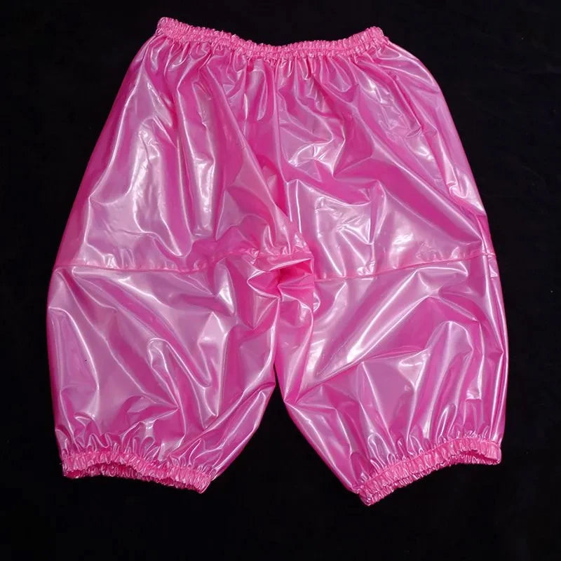 ABDL Soft Smooth Half Diaper Pants, Pants Glossy PVC Plastic Shorts Waterproof