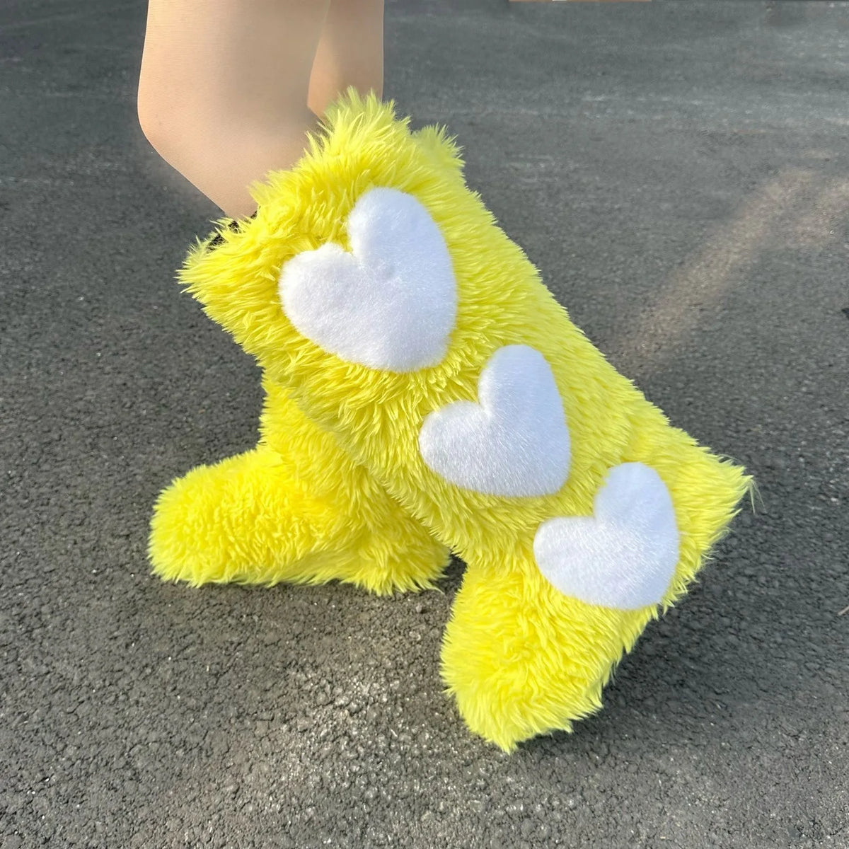 New Winter Flat Long  Lined Thickened Waterproof Warm Heart Pattern Snow Boots