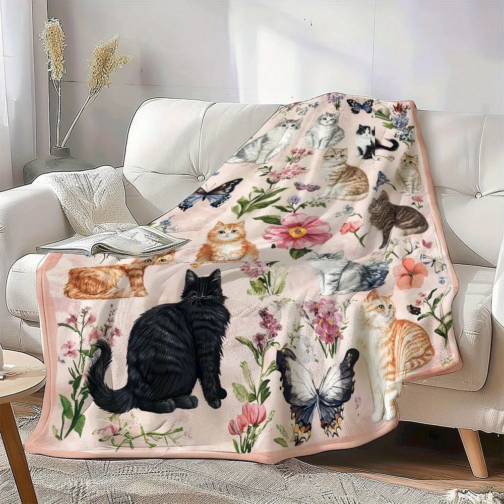 Cute Cat Flower Carpet Mat Flower Orange Cat with Butterfly. Soft Skin friendly