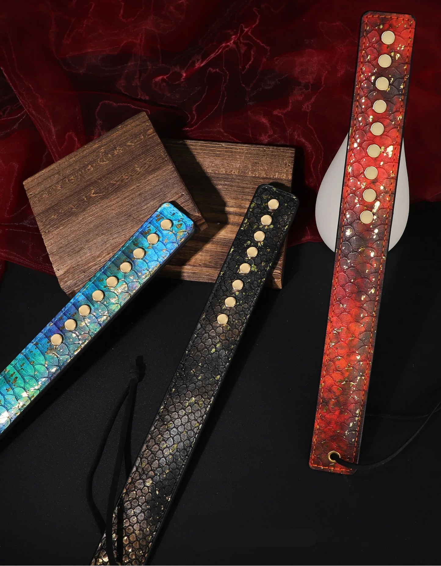 PU Leather Spanking Paddle for Couples, Bondage Paddle with Dragon Scale Pattern