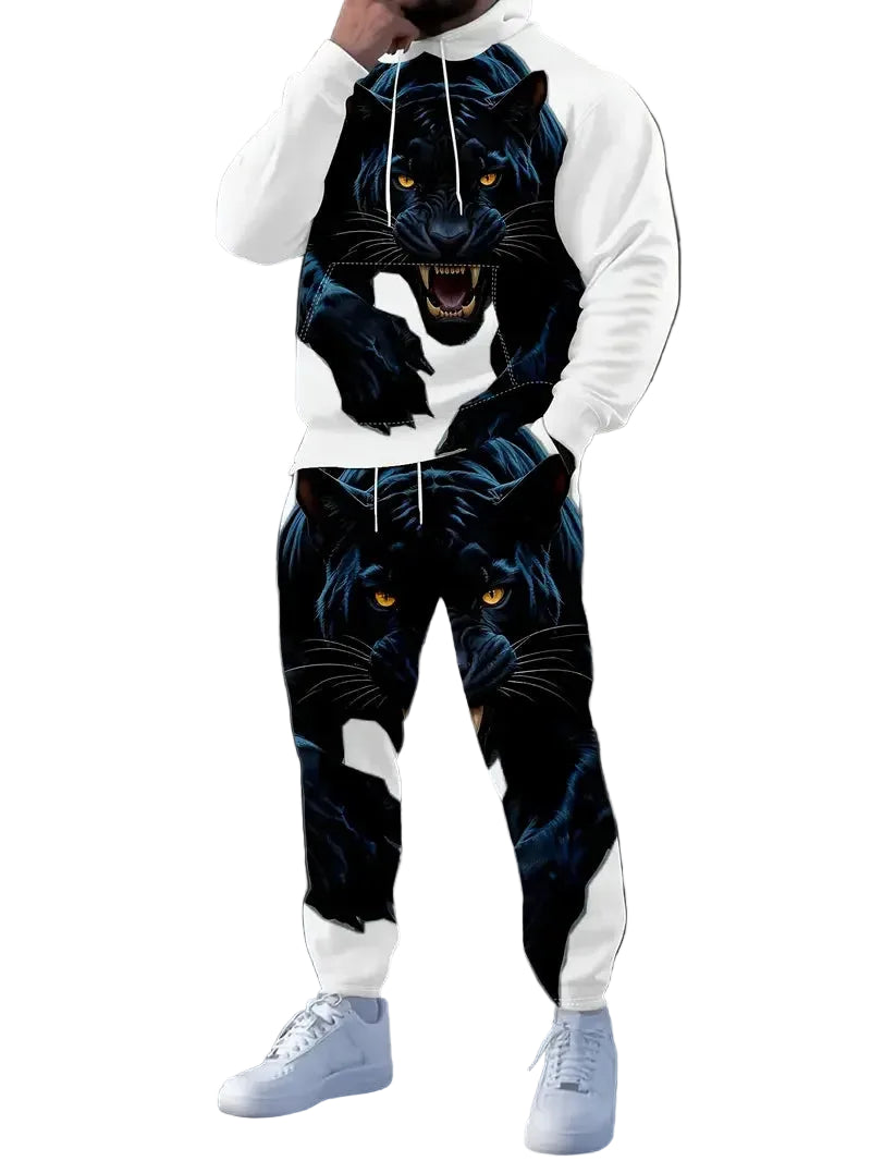 Trendy 3D Animal Tiger Print Hoodies 2-Piece Set Unisex Tracksuit Outfits