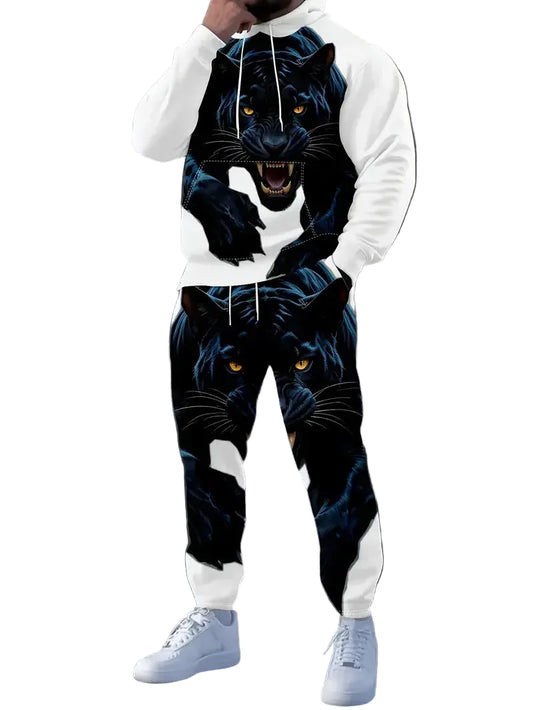 Trendy 3D Animal Tiger Print Hoodies 2-Piece Set Unisex Tracksuit Outfits