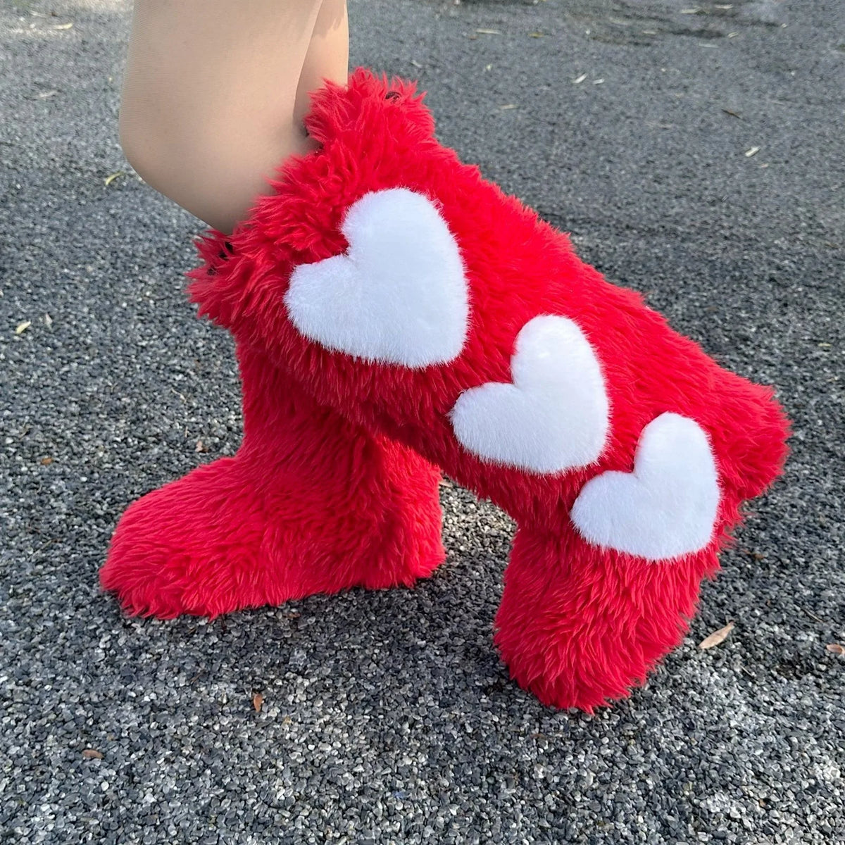 New Winter Flat Long  Lined Thickened Waterproof Warm Heart Pattern Snow Boots