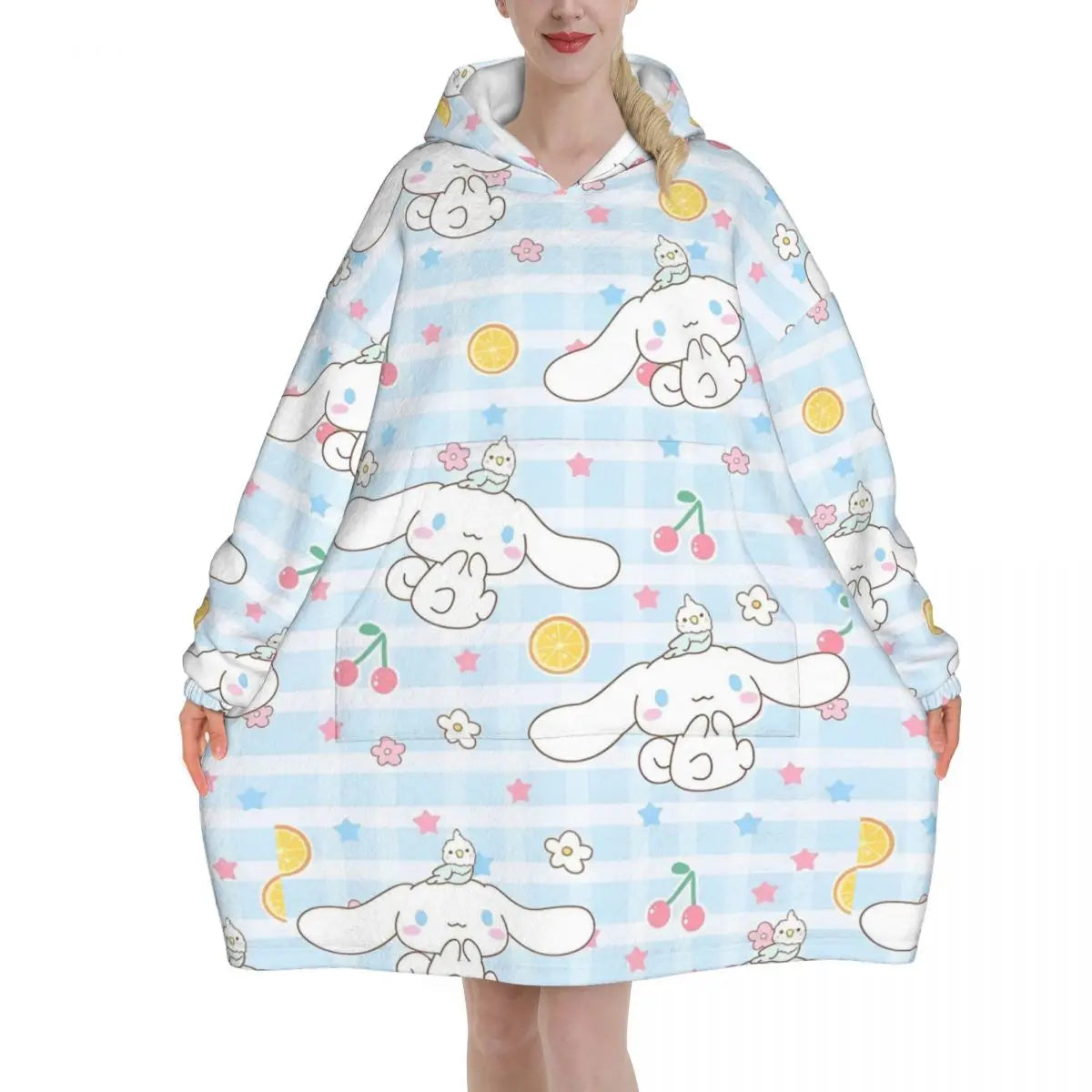 My Melody And Kuromi Blanket Hoodie Wearable Cute Cartoon Blanket Large with Pocket Warm Onesie