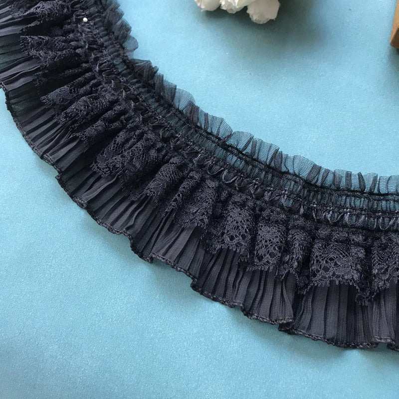 1 Yard White Black Stretch Lace Layer Ribbon Elastic Ruffle Trim
