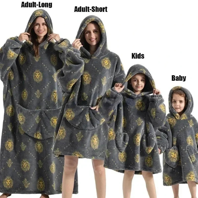 Super Oversized or Oversized Long Winter Sherpa Plush Blanket Family Matching Hoodie Sweatshirt