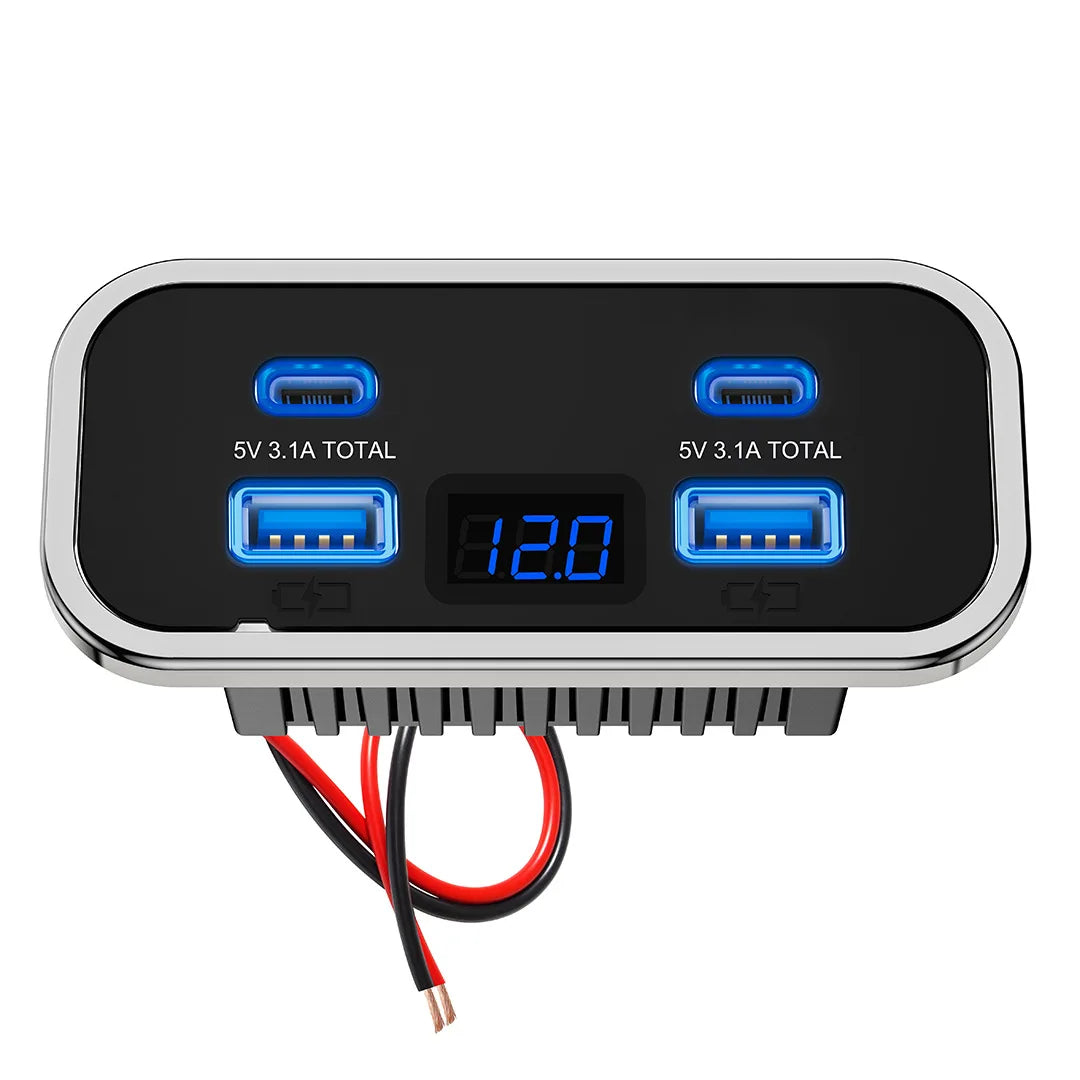 Car Charger Dual USB Type-C 4 Ports Quick Charging Socket QC3.0+PD3.0 Power Adapter For SUV RV Camping Bus Marine