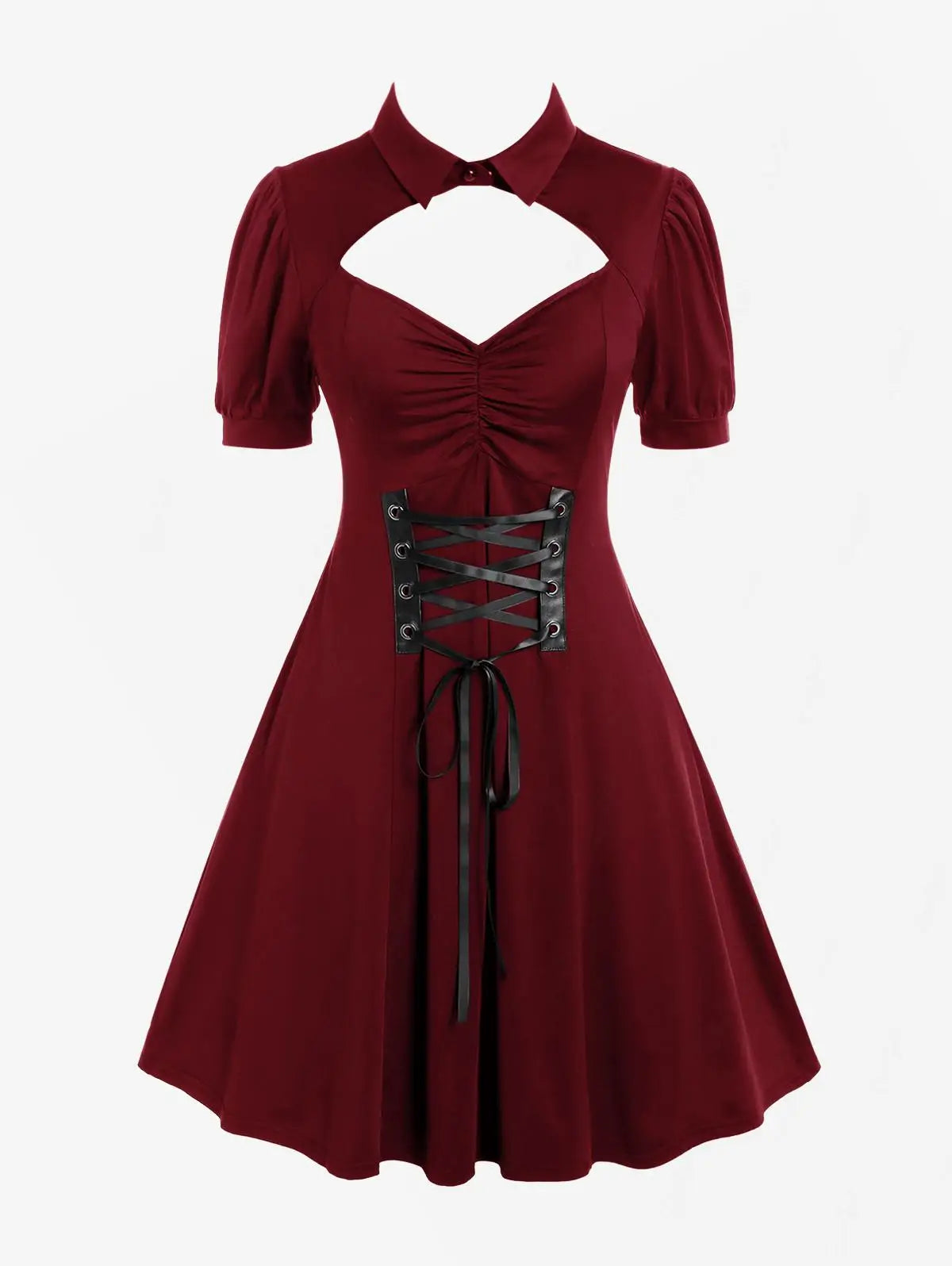 Plus Size Cutout Lace-Up Collar Shirt Dress up to 5XL