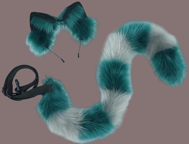 AIMEI Cheshire Cat Cosplay Tail Headwear Set Party Props Animal Ear Halloween Carnival Club Pub Masquerade Costumes Women He
