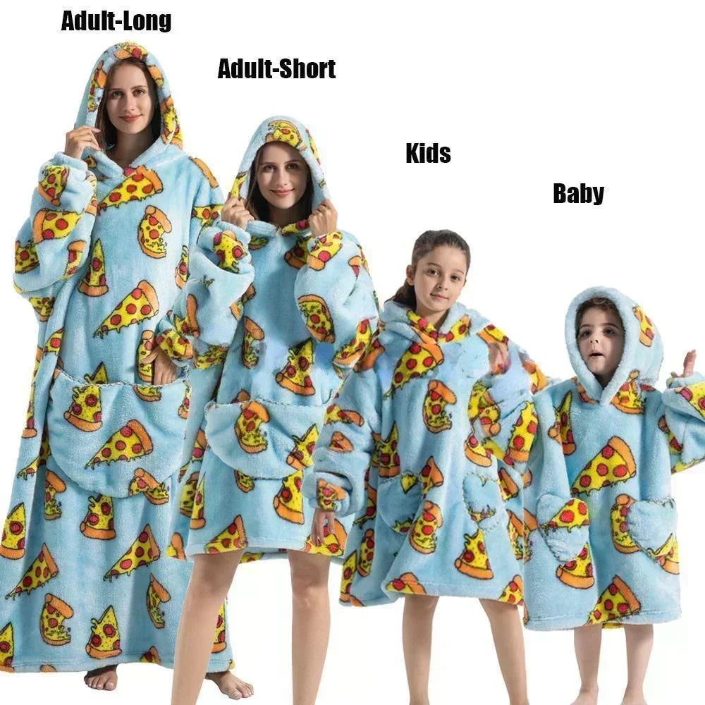 Super Oversized or Oversized Long Winter Sherpa Plush Blanket Family Matching Hoodie Sweatshirt