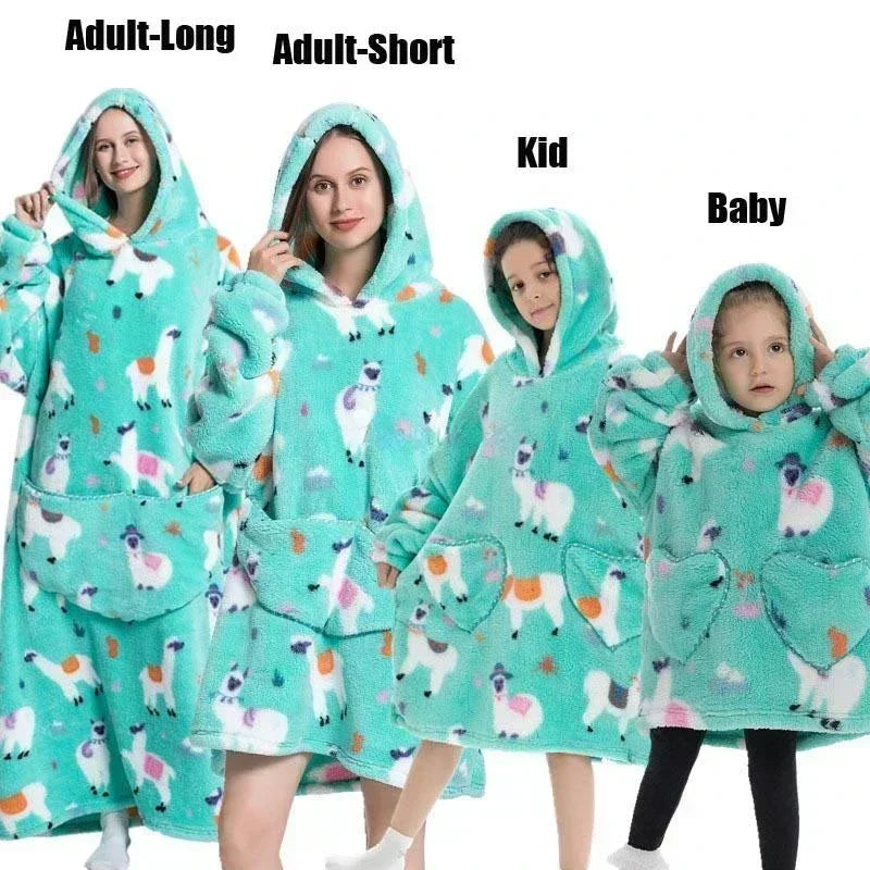 Super Oversized or Oversized Long Winter Sherpa Plush Blanket Family Matching Hoodie Sweatshirt