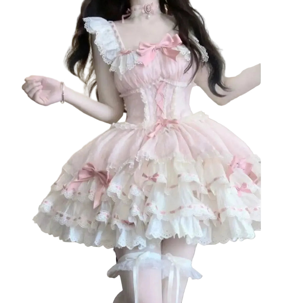Kawaii Lolita Dress Sweet Bow Design Off Shoulder