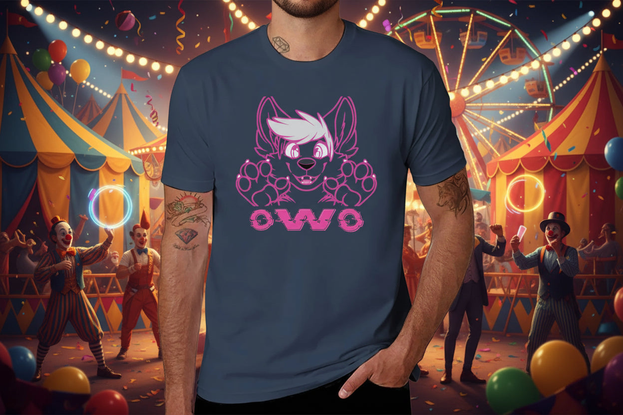 OwO Cute Puppy Kawaii Pink Glitchy Furry Fandom T-Shirt