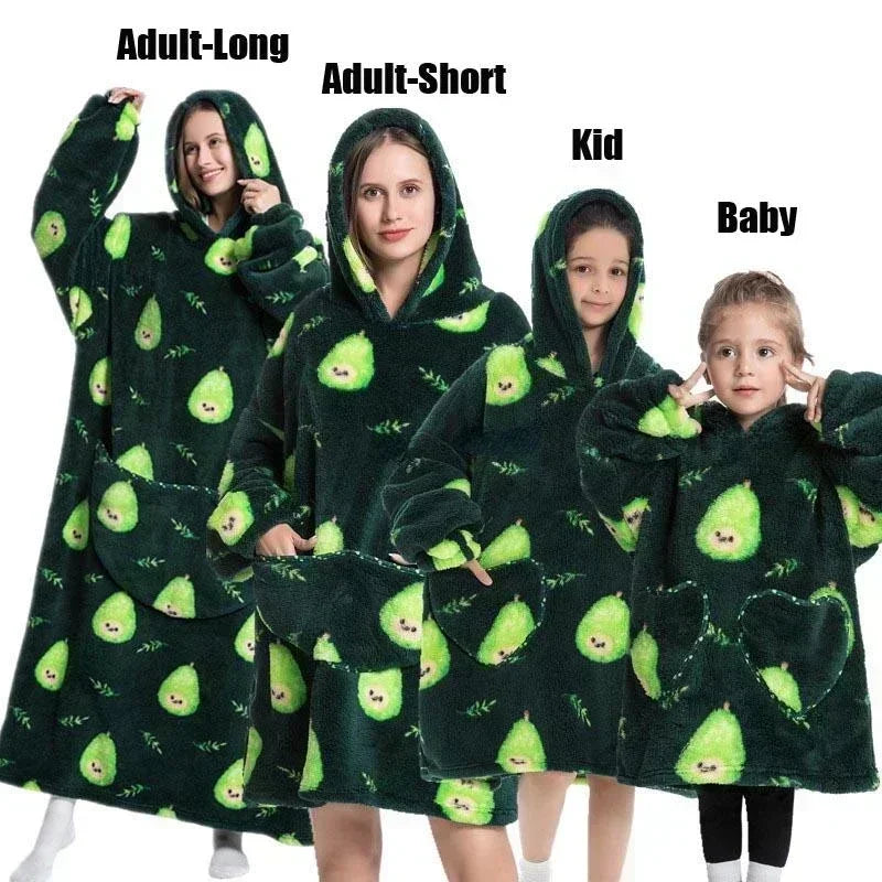 Super Oversized or Oversized Long Winter Sherpa Plush Blanket Family Matching Hoodie Sweatshirt
