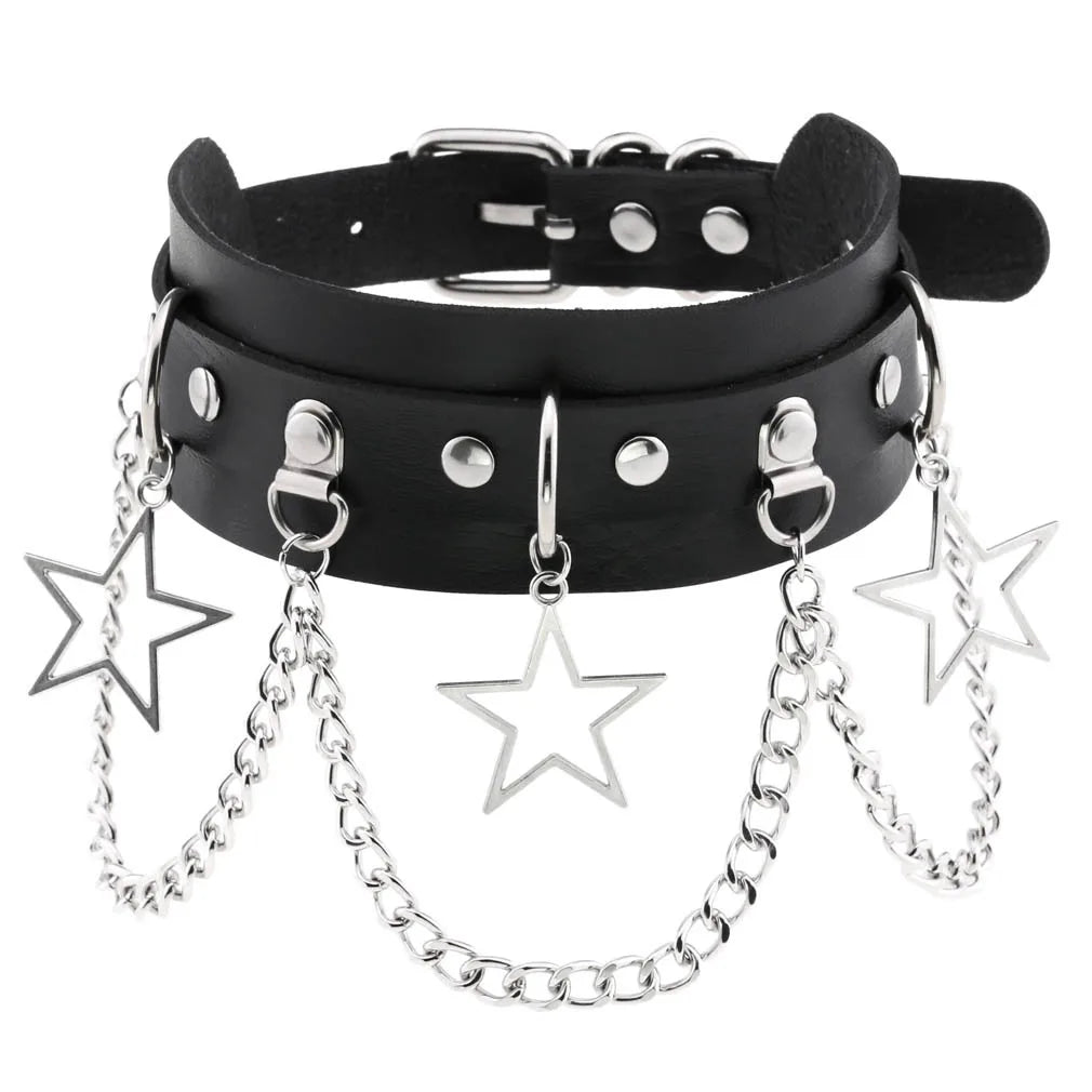 Gothic PU Leather Tassel Chain Choker Collars