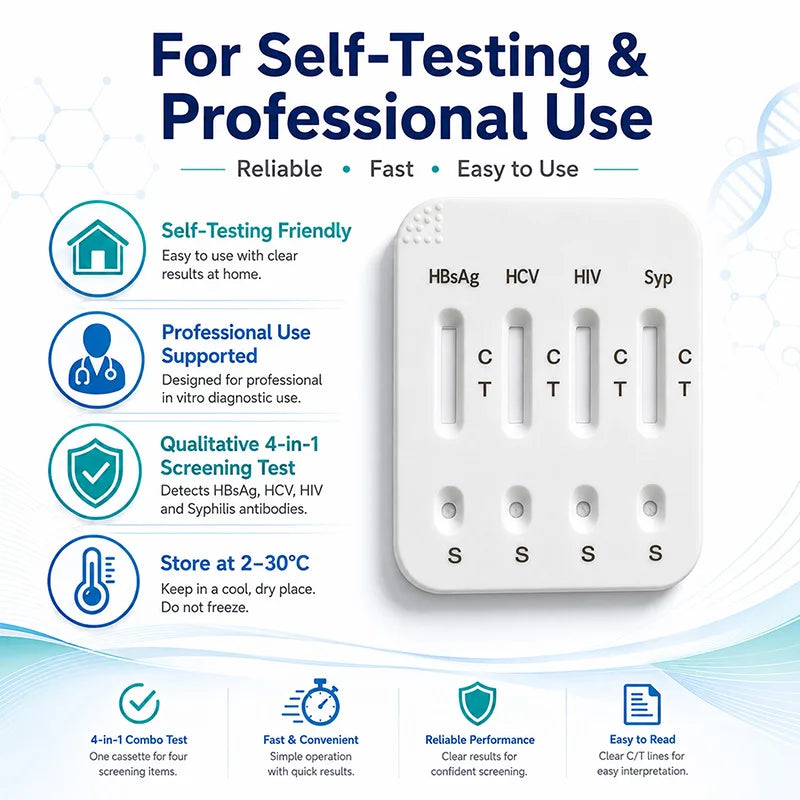 4-in-1 Infectious Disease Screening Test Kit, HBsAg HCV HIV 1/2 Syphilis Combo Rapid Test Cassette Antibody Diagnostic Reagent