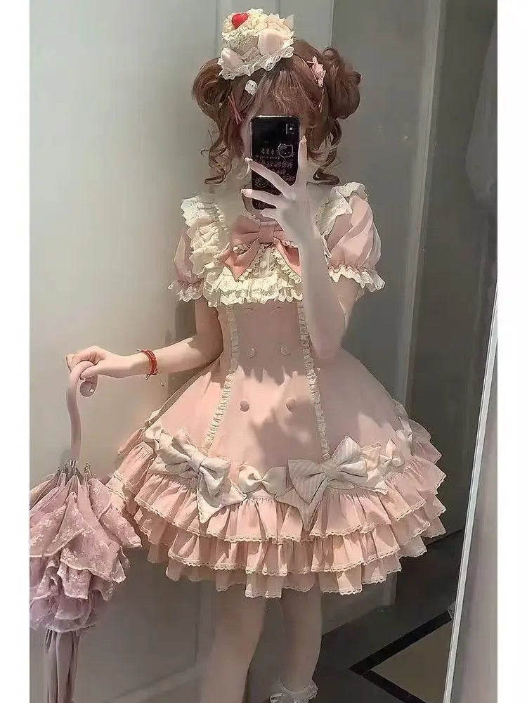 Kawaii Lolita Dress Sweet Bow Design Off Shoulder