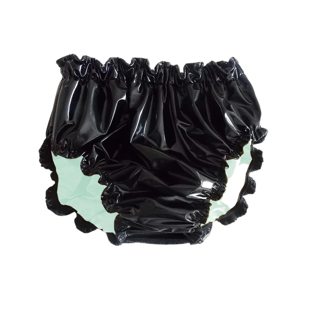 Shiny PVC Leather Panties Double Layer Splicing Briefs Glossy Waterproof