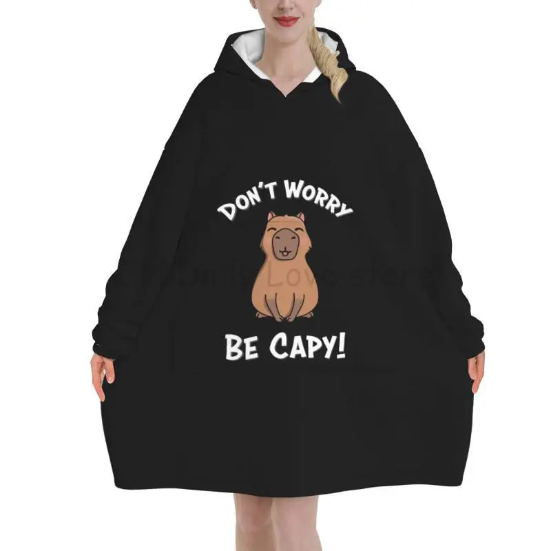 Wearable Blanket Hoodie Cute Capybara Oversized Blanket Warm Cozy Flannel Fleece Sherpa Blanket with Pockets