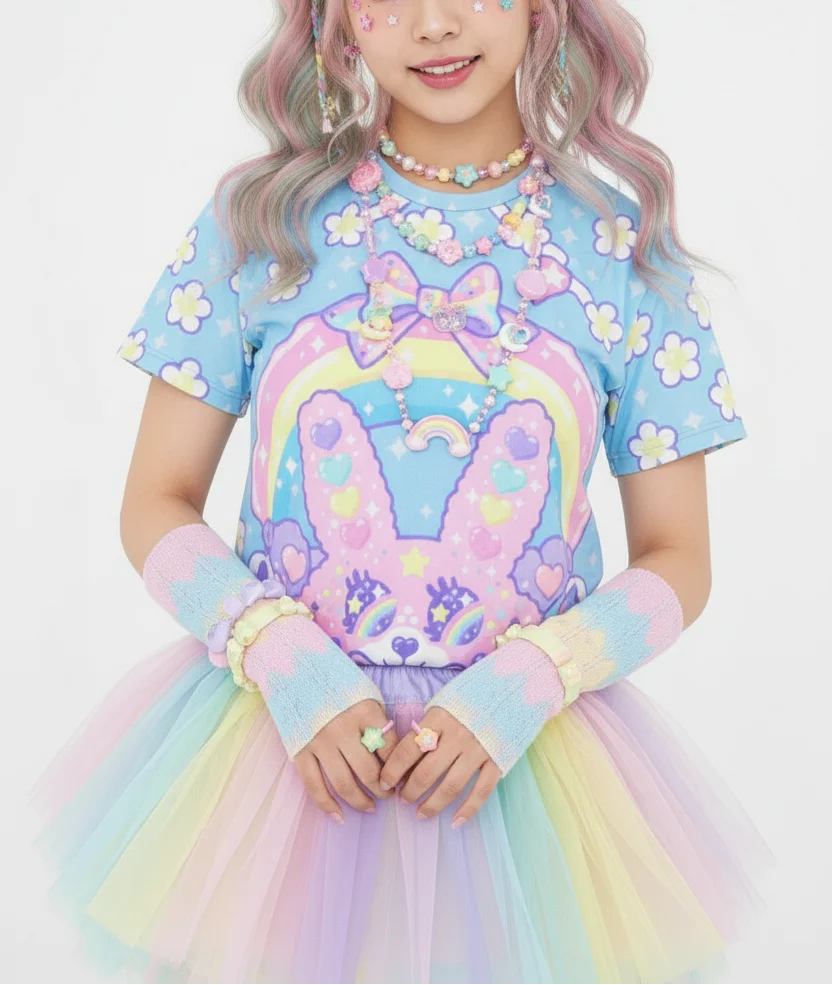 New Dreamy Macaron Sweet Printed Short Sleeve T-shirt Loose Large Size T-shirt