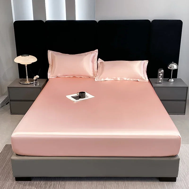 Satin Waterproof Fitted Sheet Silky Breathable Elastic Band Sheet