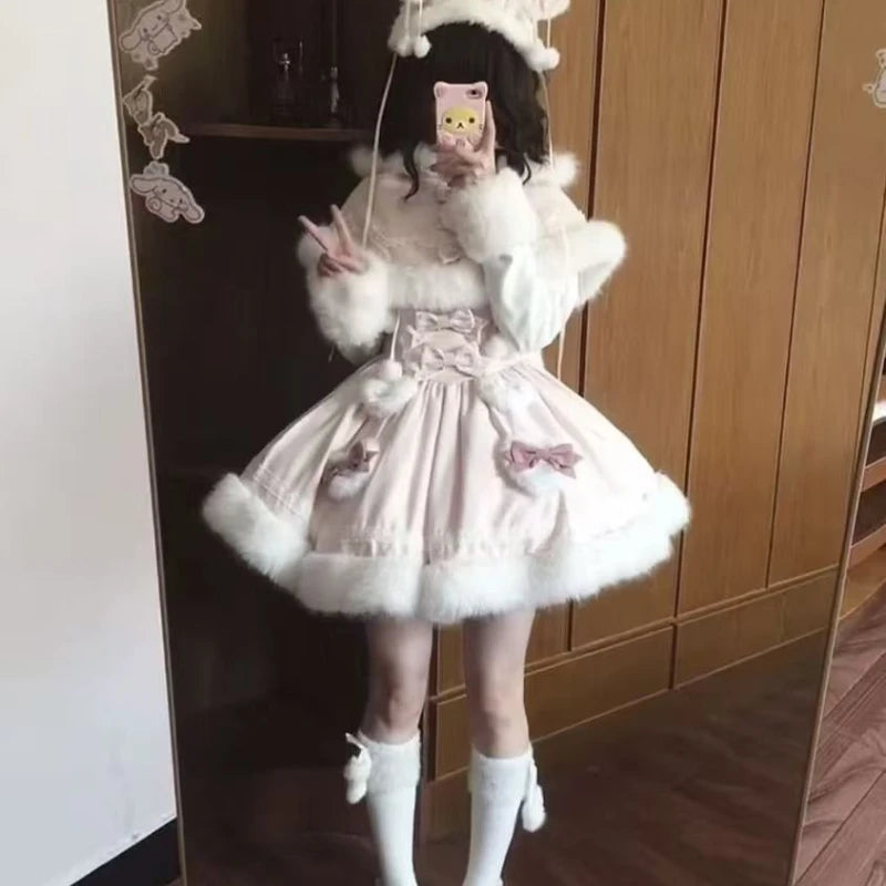 Lolita Style 2-Piece  Kawai Bunny Hooded Cloak Set