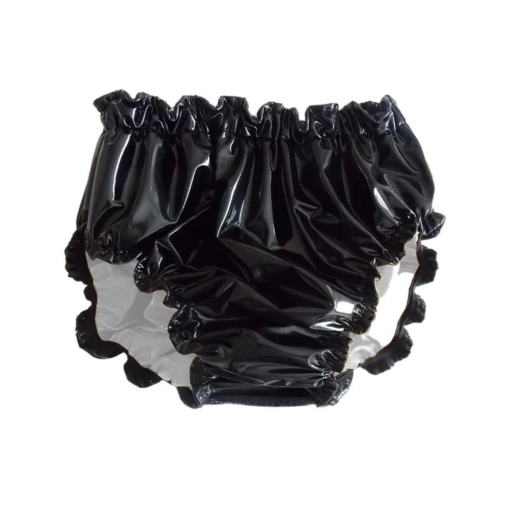 Shiny PVC Leather Panties Double Layer Splicing Briefs Glossy Waterproof