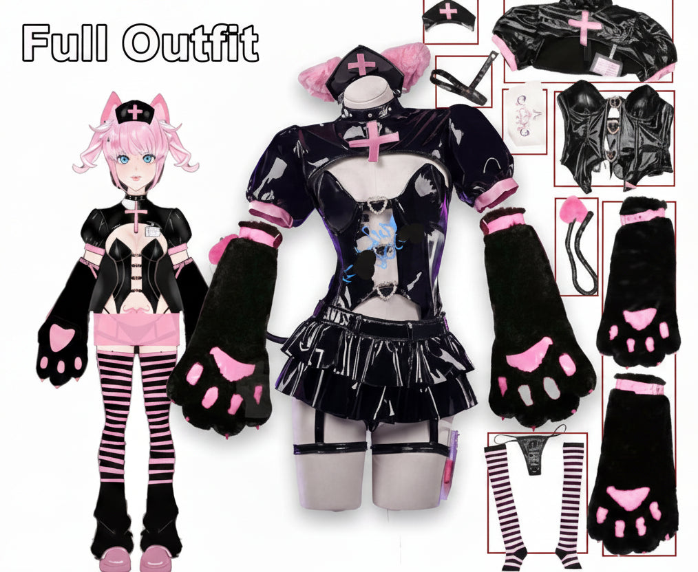 Demon Cat Nurse Cosplay Costume Cute Paw Girl Polyurethane Leather Outfit