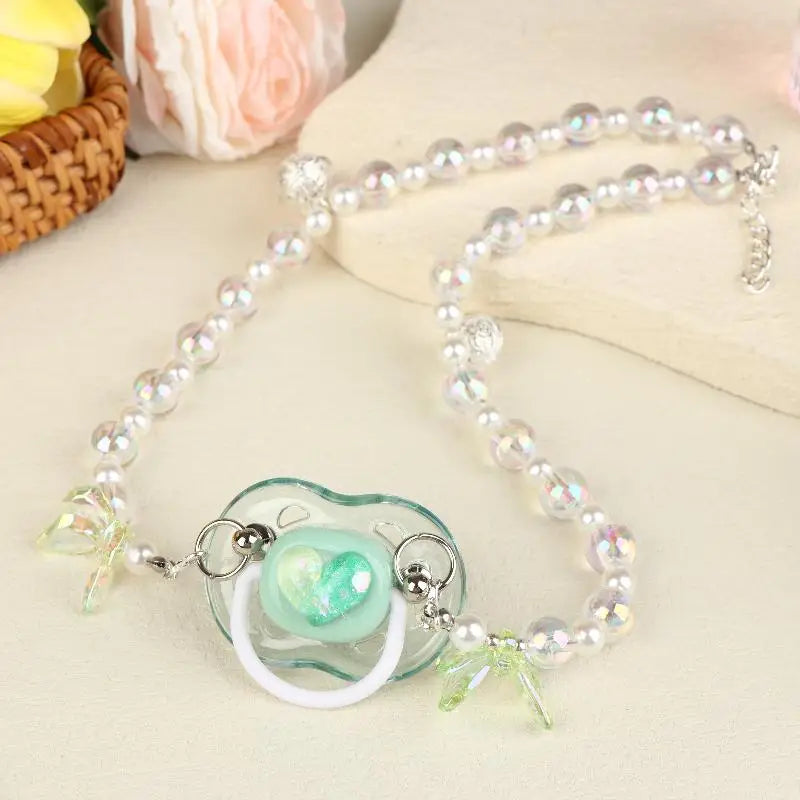 Sweet Beads Chain Pacifier Gag Collar Soft Silicone Adult Pacifier