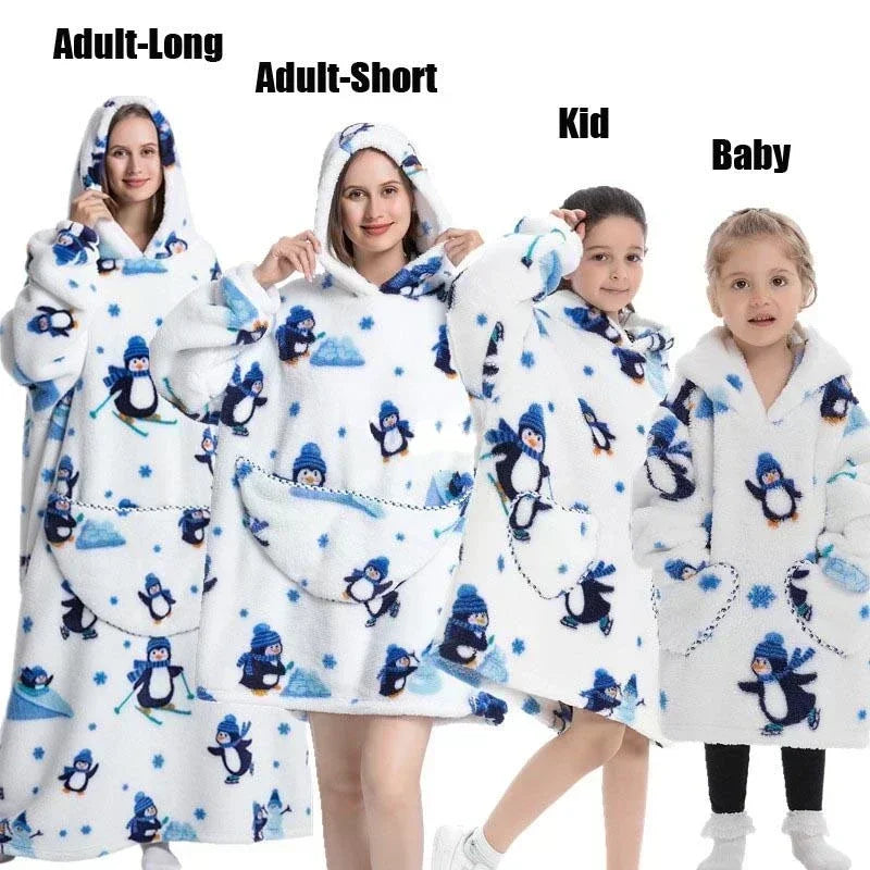 Super Oversized or Oversized Long Winter Sherpa Plush Blanket Family Matching Hoodie Sweatshirt
