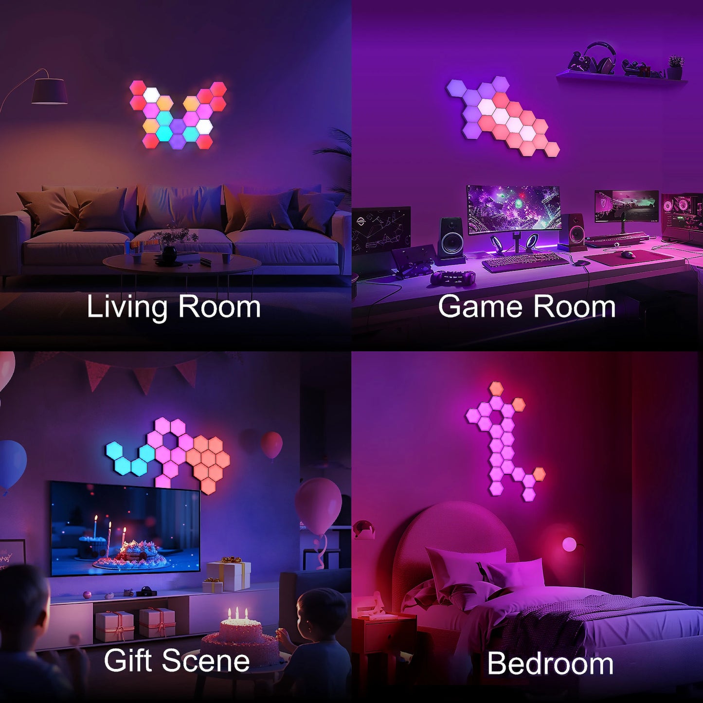 8/12/20 PCS Smart Hexagon Wall Light Colour Changing Ambient Hexagonal Lights