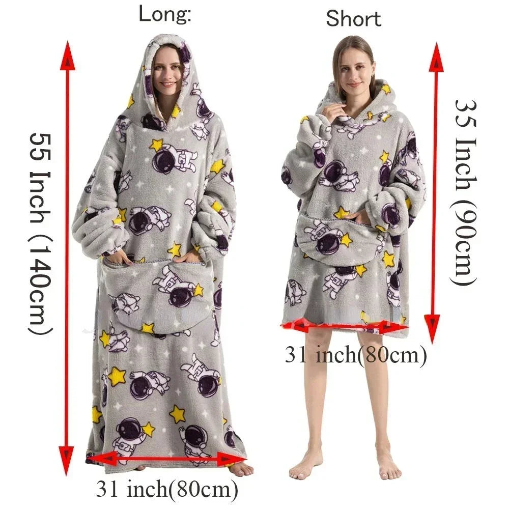 Super Oversized or Oversized Long Winter Sherpa Plush Blanket Family Matching Hoodie Sweatshirt