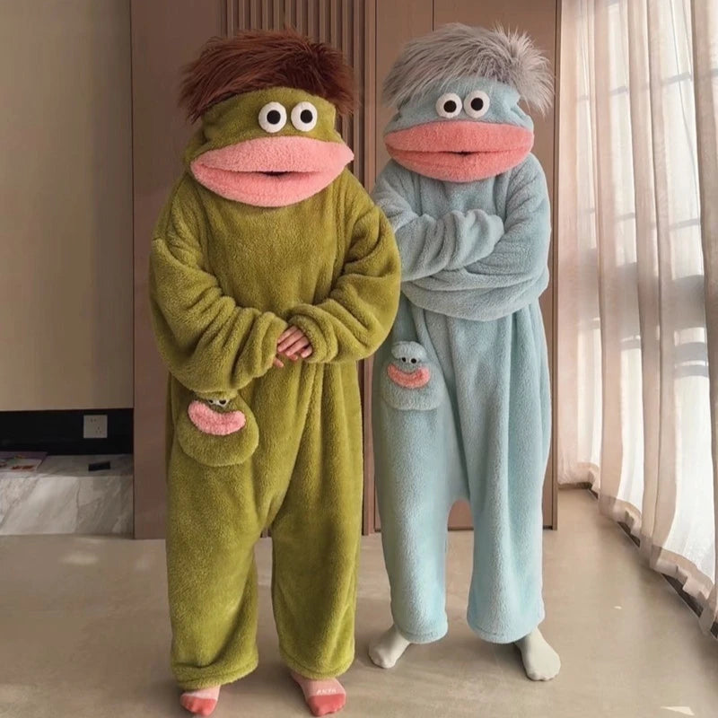 Generic Big Mouth Monster Onesie Pajamas Winter Thick Coral Fleece Ugly/Cute/ Funny/Warm Loungewear For Adults