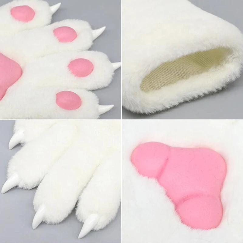 Faux Fur Animal Paw Gloves Cat Bear Fox Wolf