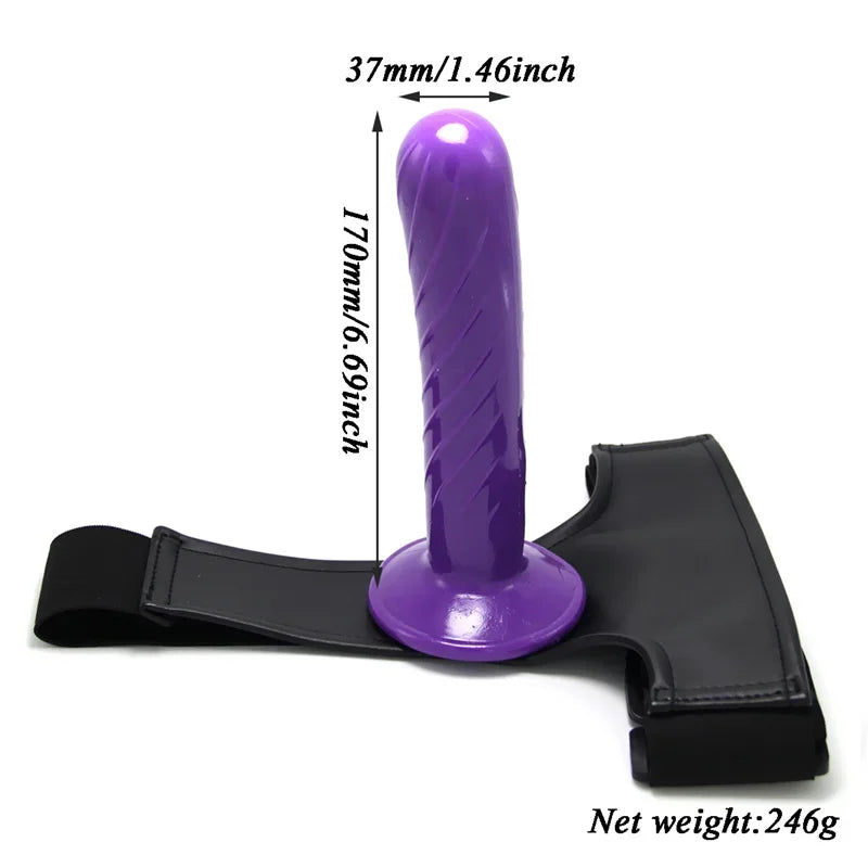 Adjustable Leather Strap On Harness with Realistic Suction Cup Dildo