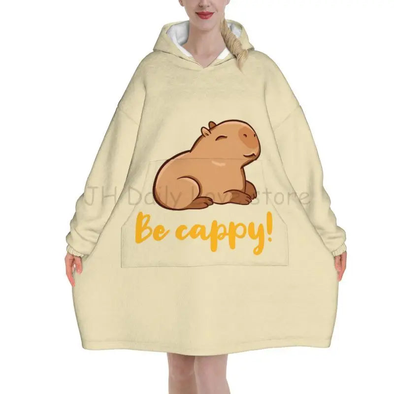 Wearable Blanket Hoodie Cute Capybara Oversized Blanket Warm Cozy Flannel Fleece Sherpa Blanket with Pockets