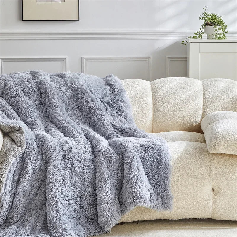 Fluffy Fuzzy Faux Fur Throw Blanket for Couch Sofa Bedroom Blanket  Lightweight Thermal Blanket Warm Blankets for Winter