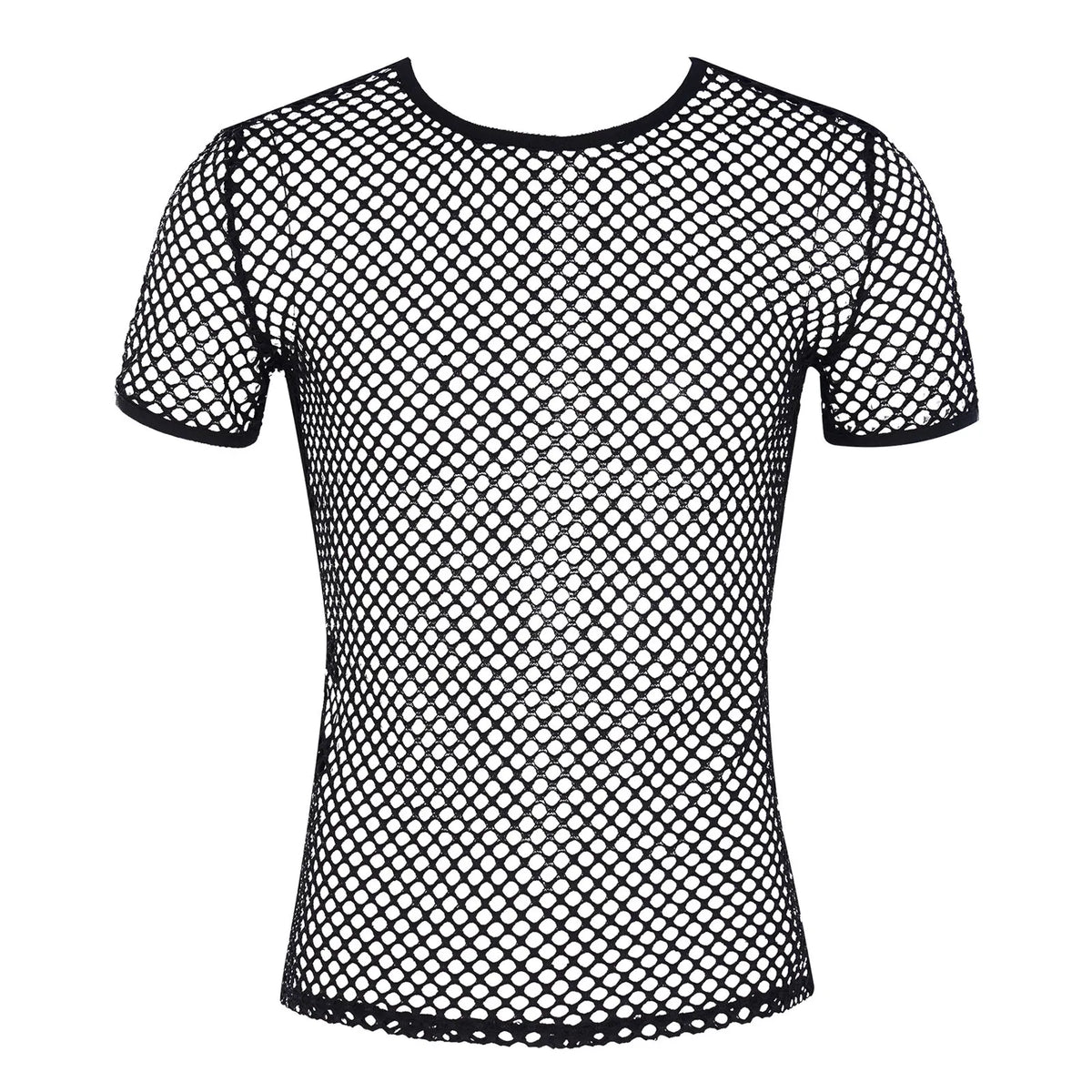 Mens T-shirt Tops Hollow Out Short Sleeve See Through Fishnet Mesh T-shirts Round Neck Crisscross Back Performance Club Wear