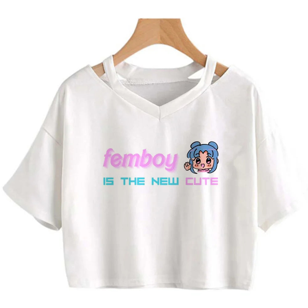 Femboy 90s vintage aesthetic crop top streetwear  2000s aesthetic tshirt