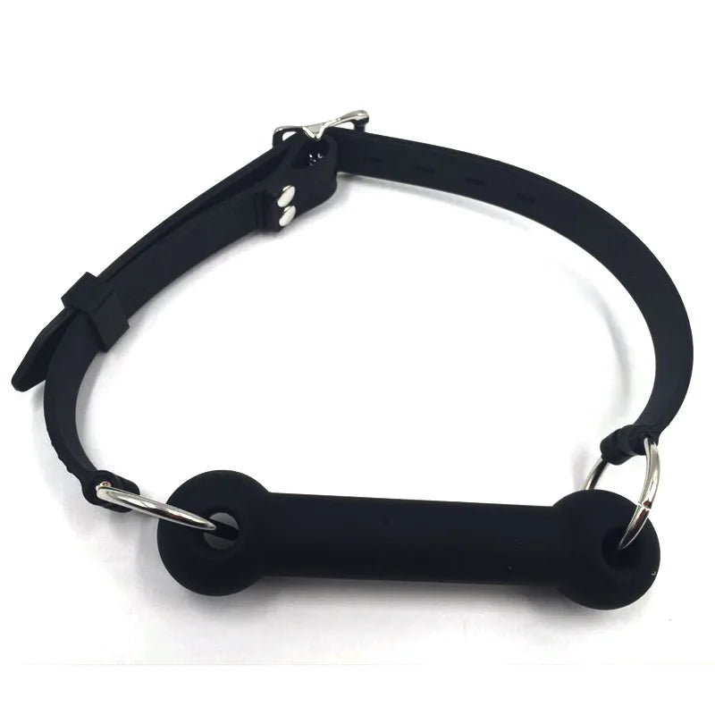 Silicone Bondage Dog Bone Ball Gag, Leash Chain Attached, Puppy Play Toy