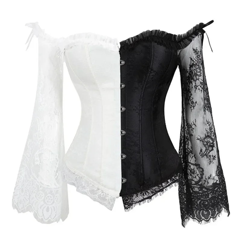 Off Shoulder Gothic Corsets and Bustiers Overbust Slimming Waist Long Sleeves Top