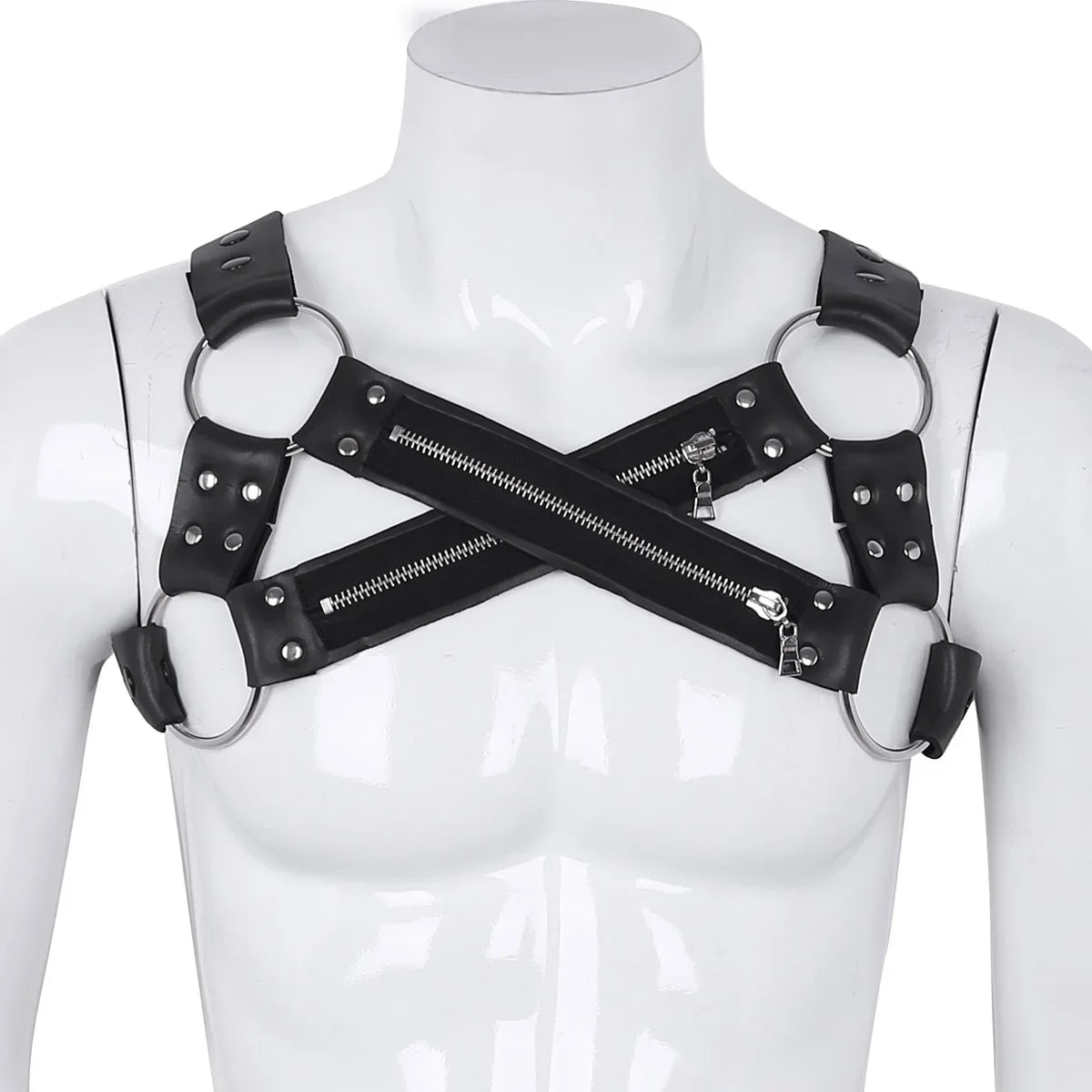 Faux Leather Harness Clubwear with Metal O-rings