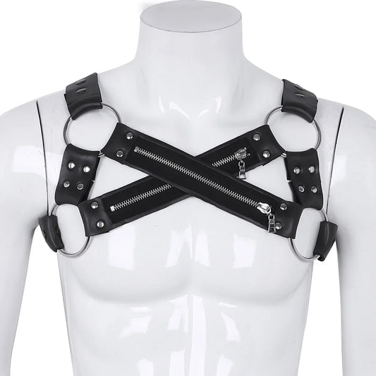 Faux Leather Harness Clubwear with Metal O-rings