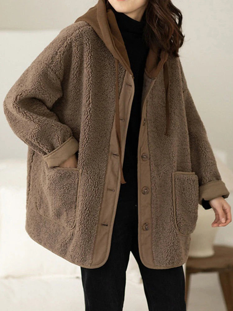 Plus Size Fluffy Jacket Thickened Hooded Velvet Coat