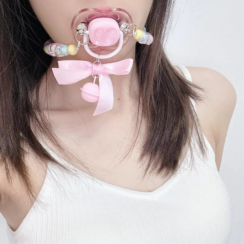 Sweet Beads Chain Pacifier Gag Collar Soft Silicone Adult Pacifier