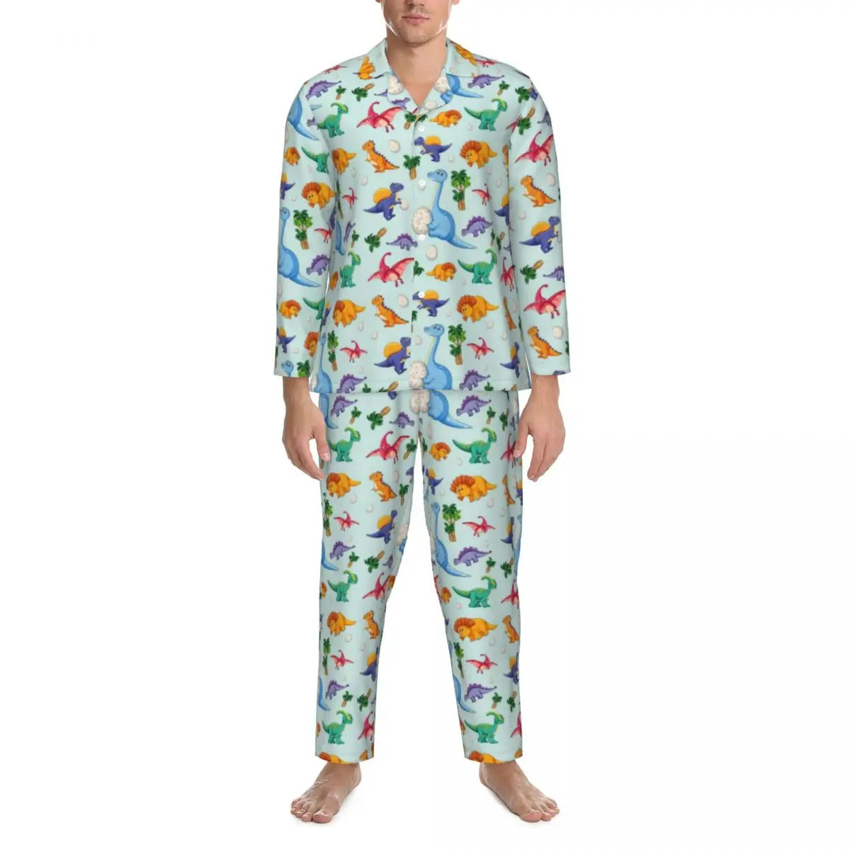 Colorful Cute Dinosaurs Pajamas Unisex Cartoon Dinos Jungle 2 Pieces