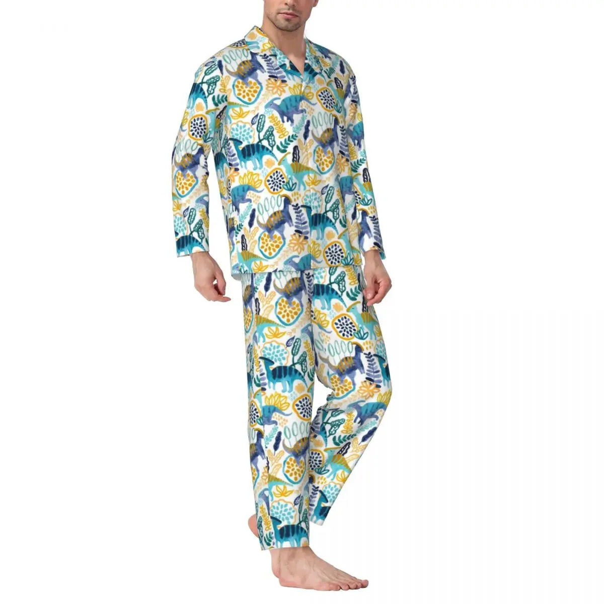 Colorful Cute Dinosaurs Pajamas Unisex Cartoon Dinos Jungle 2 Pieces