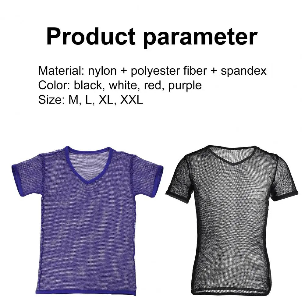 Men Mesh T Shirt Transparent Sexy Men See Through Fashion T-shirt Men Slim Fit Shiny Sexy T Shirt Party Nightclub Blouse Tops