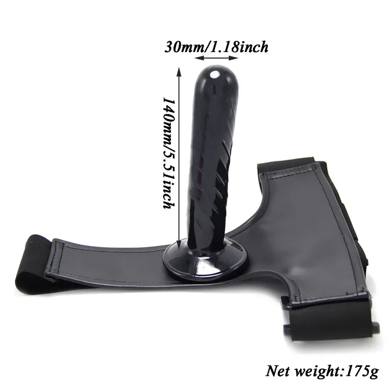 Adjustable Leather Strap On Harness with Realistic Suction Cup Dildo